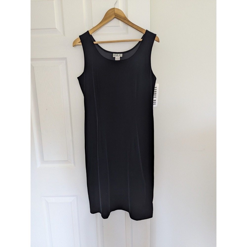 Vtg Sheath Dress Black Velvet Sleeveless Scoop Neck 8 Minimalist Classic Chic